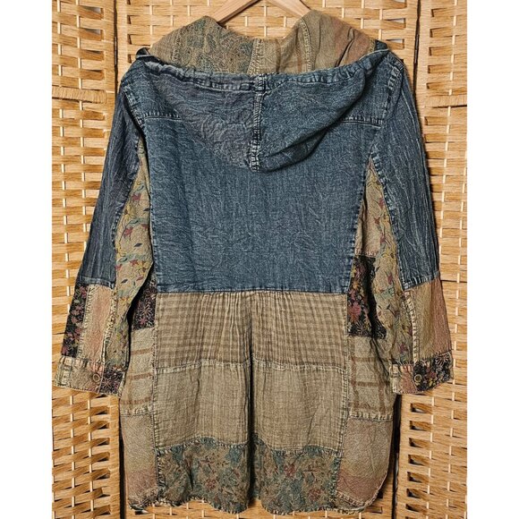 Young Threads Denim Patchwork Hoodie Top M NWT - Picture 2 of 6